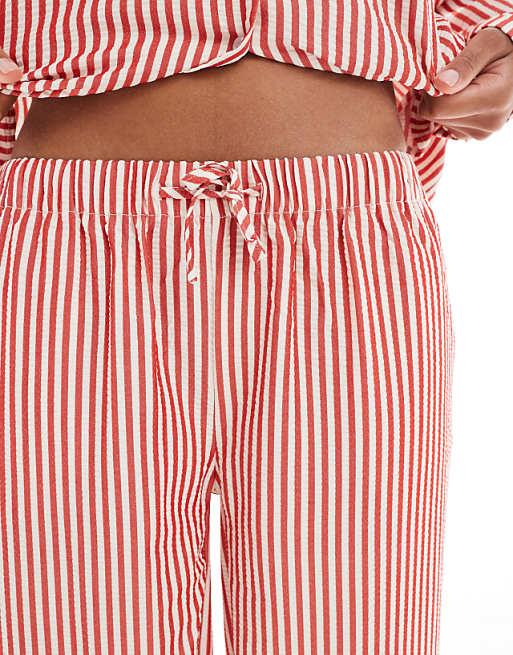 Daisy Street Matching Shirt And Trouser Pyjama Set In Red Stripe