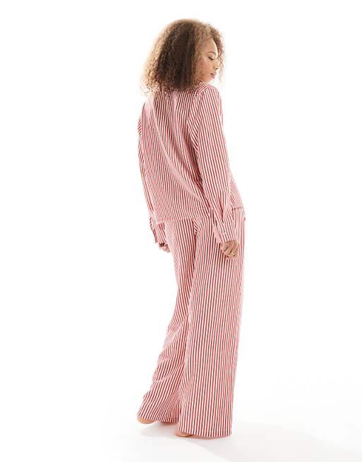 Daisy Street Matching Shirt And Trouser Pyjama Set In Red Stripe