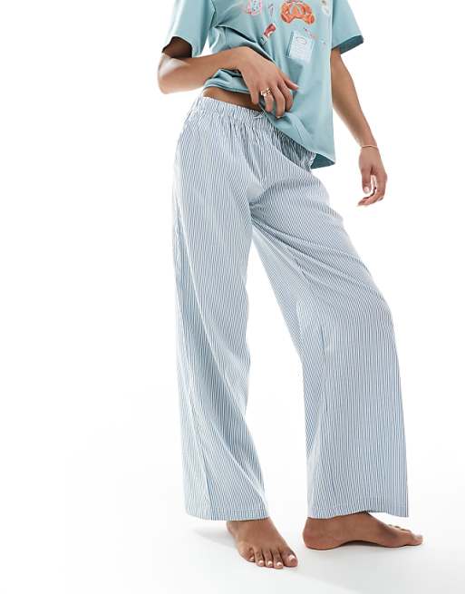Daisy Street Oversized Tee And Striped Trouser Pyjama Set In Blue