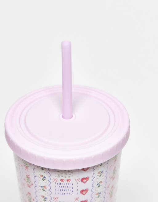 Daisy Street Re-usable Drinking Cup And Straw In Pink Wallpaper