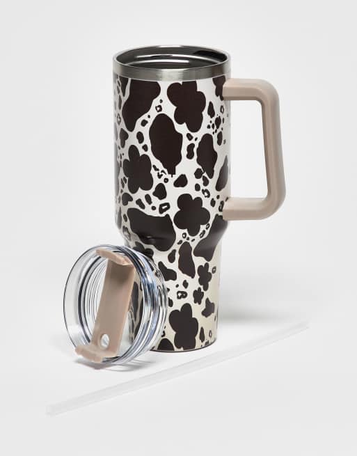 Daisy Street Re-usable Drinking Cup In Cow Print