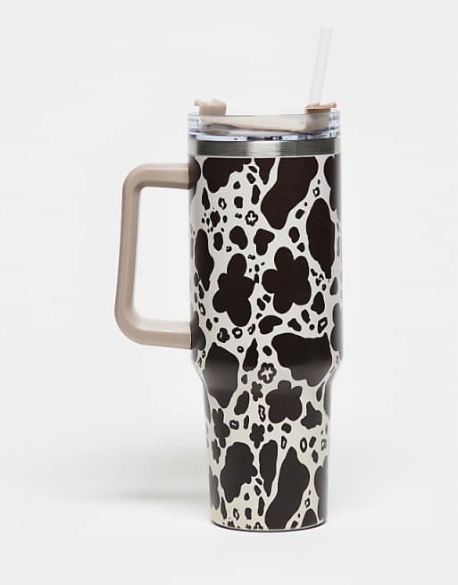 Daisy Street re-usable drinking cup in cow print