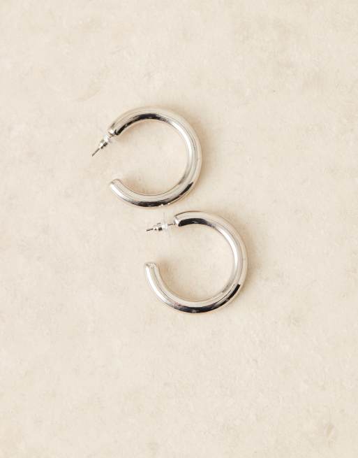 DesignB London 40mm Chunky Hoop Earrings In Silver