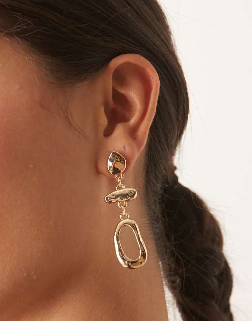 DesignB London Absstract Molten Drop Earrings In Gold