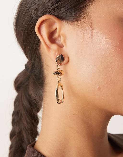 DesignB London absstract molten drop earrings in gold