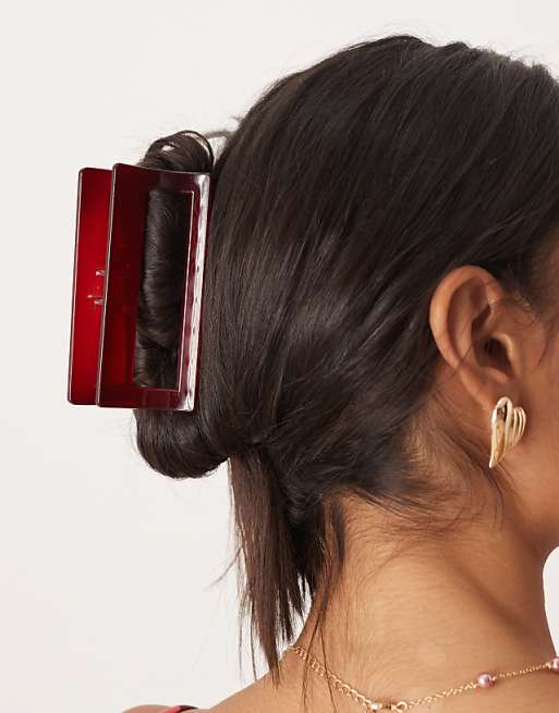 DesignB London angular hair claw clip in burgundy