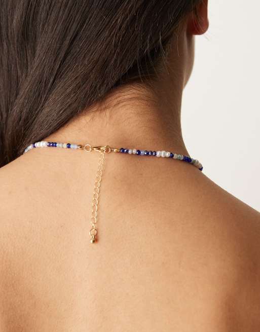 DesignB London Beaded Necklace In Blue