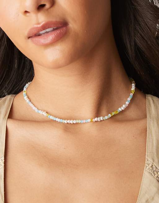 DesignB London beaded necklace in butter yellow