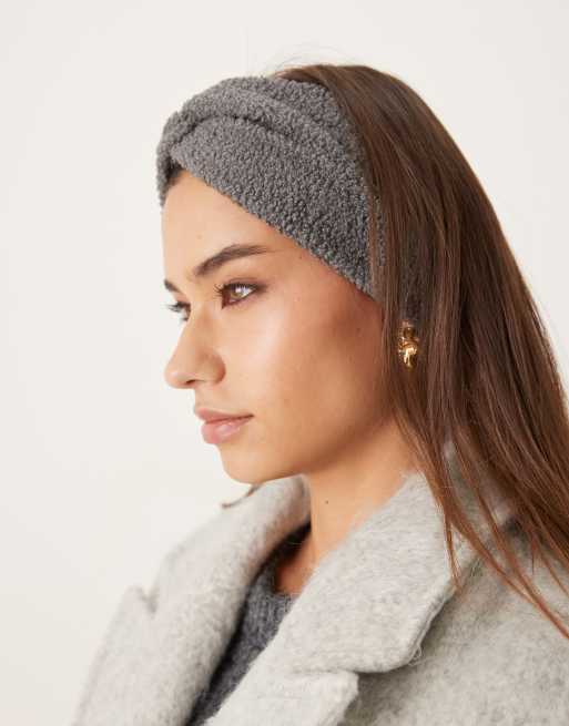 DesignB London Boucle Twist Headband In Dark Grey