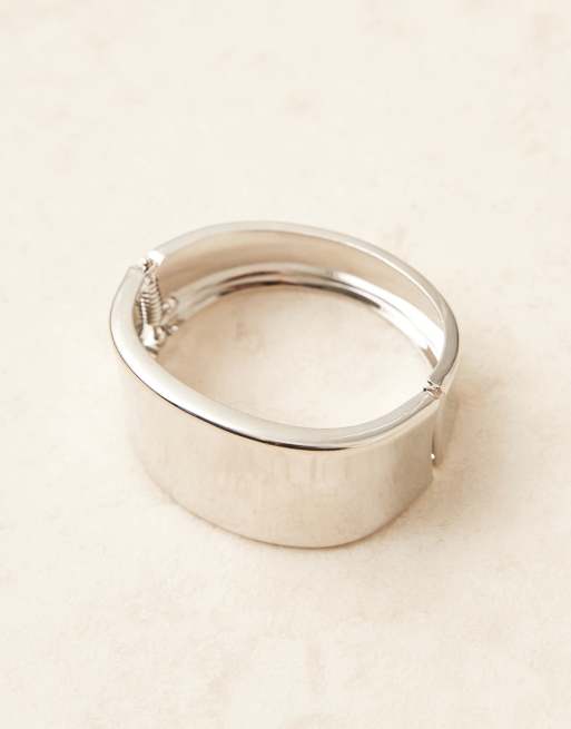 DesignB London Chunky Metal Bangle Bracelet In Silver
