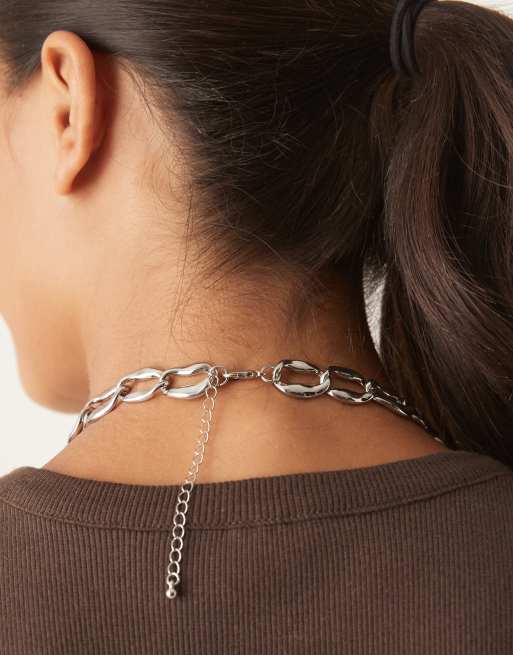DesignB London Chunky Open Chain Necklace In Silver