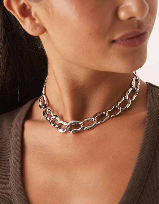 DesignB London chunky open chain necklace in silver