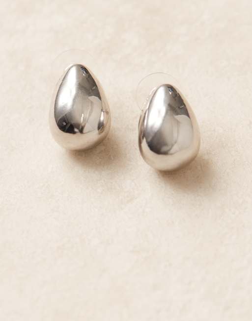 DesignB London Chunky Tear Drop Earrings In Silver