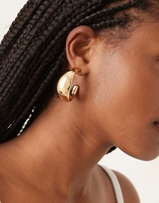 DesignB London chunky teardrop hoop earrings in gold
