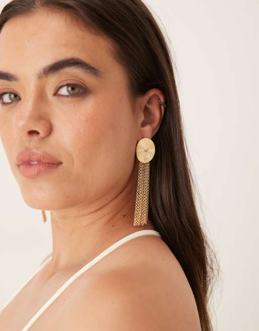 DesignB London Circular Tassel Drop Earrings In Gold