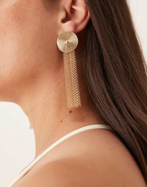 DesignB London circular tassel drop earrings in gold