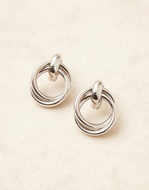 DesignB London Double Doorknocker Earrings In Silver