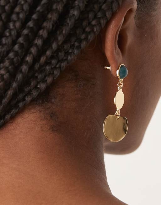DesignB London Drop Disc Earrings In Gold And Resin Stone