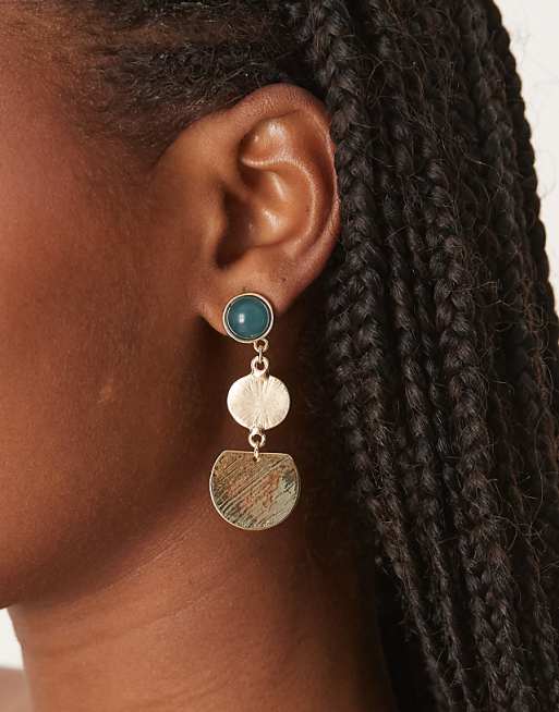 DesignB London drop disc earrings in gold and resin stone