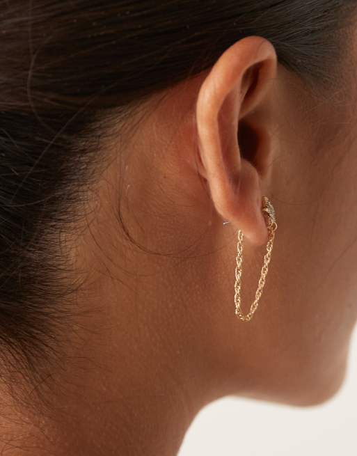 DesignB London Drop Hair Star Stud Earrings In Gold