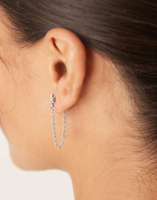 DesignB London Drop Hair Star Stud Earrings In Silver