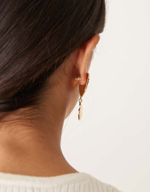 DesignB London Hammered Boho Heart Drop Earrings In Gold