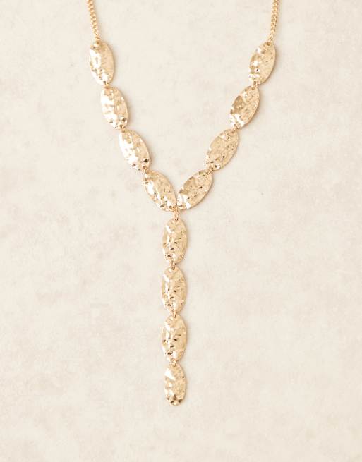 DesignB London Hammered Boho Lariat Necklace In Gold