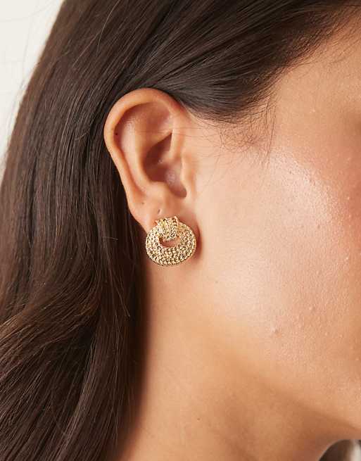 DesignB London hammered doorknocker stud earrings in gold