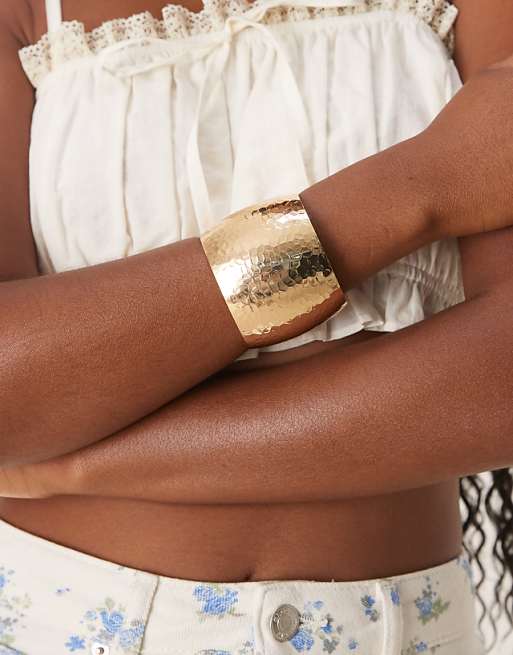 DesignB London hammered open cuff bangle in gold