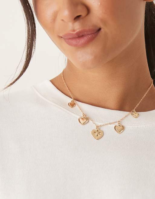 DesignB London heart multi charm necklace in gold