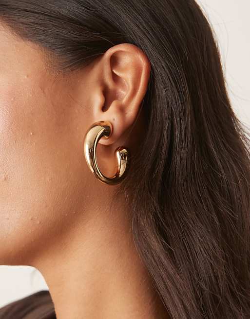 DesignB London irregular chunky hoop earrings in gold