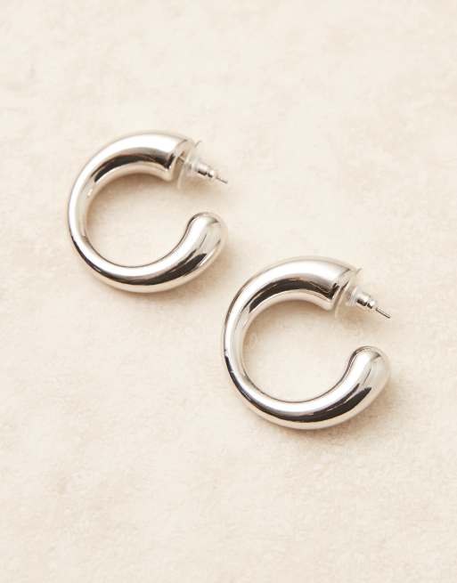 DesignB London Irregular Chunky Hoop Earrings In Silver