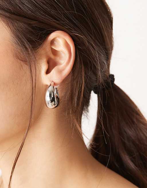 DesignB London irregular hoop earrings in silver