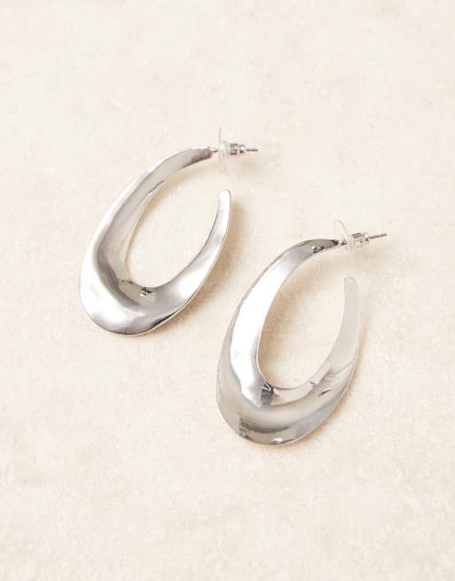 DesignB London Irregular Molten Hoop Earrings In Silver