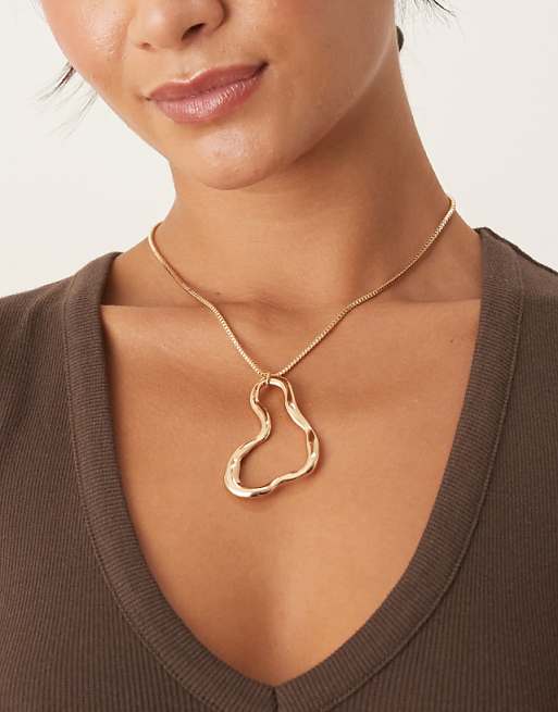 DesignB London irregular molten pendant necklace in gold