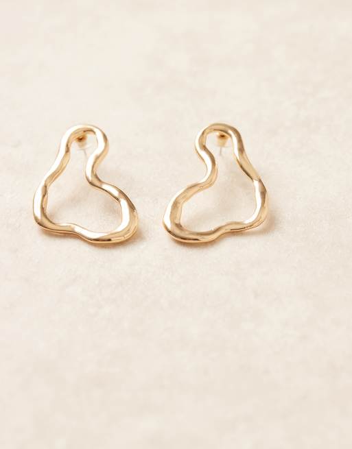 DesignB London Irregular Molten Stud Earrings In Gold