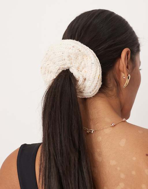 DesignB London knitted hair scrunchie in cream