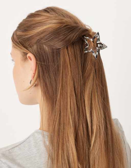 DesignB London Molten Metal Star Hair Claw Clip In Silver