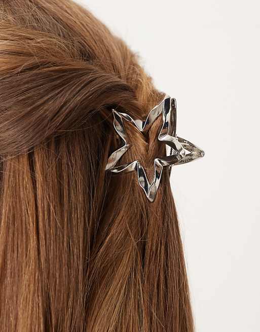 DesignB London molten metal star hair claw clip in silver