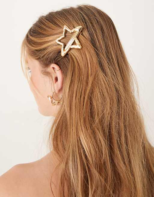 DesignB London molten star barette hair clip in gold