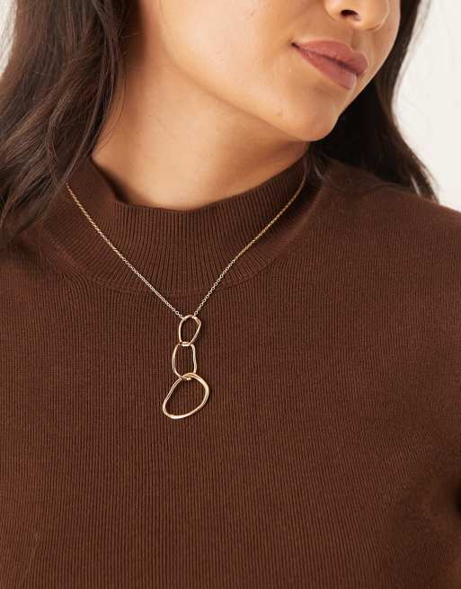 DesignB London Molten Triple Link Pendant Necklace In Gold