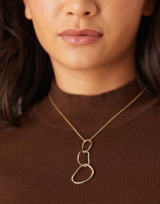 DesignB London molten triple link pendant necklace in gold