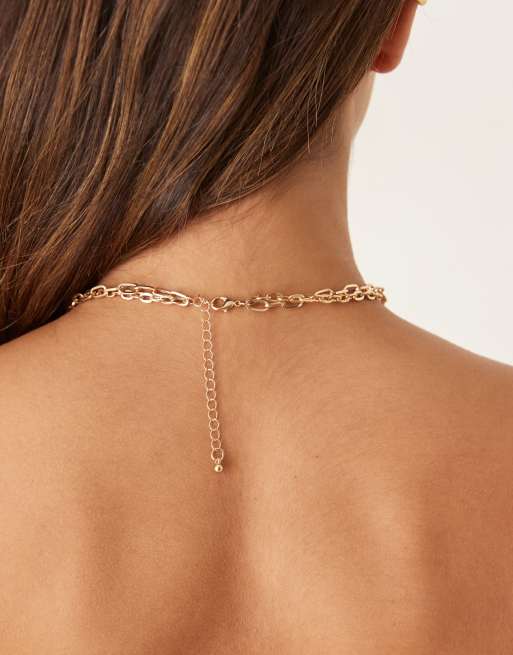 DesignB London Multirow Lariat Pearl Necklace In Gold