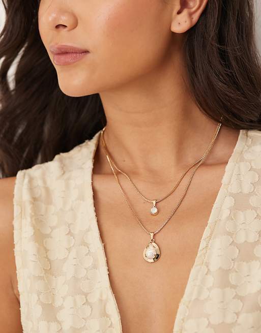 DesignB London multirow opal pendant necklace in gold
