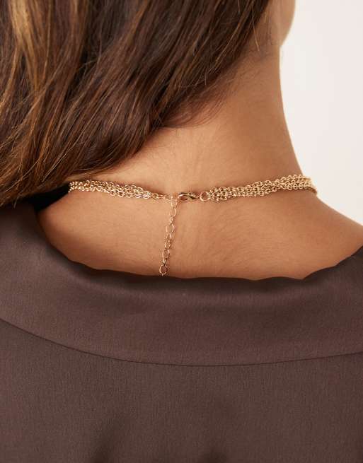 DesignB London Multirow Pearl And Tassel Pendant Necklaces In Gold