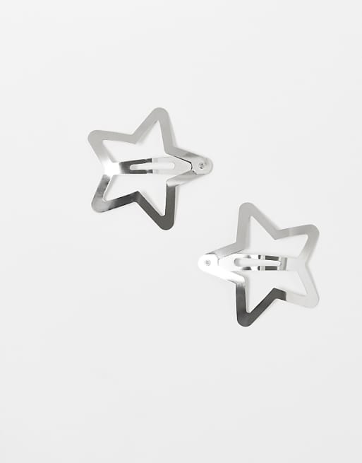 DesignB London pack of 2 large star hair clips in silver