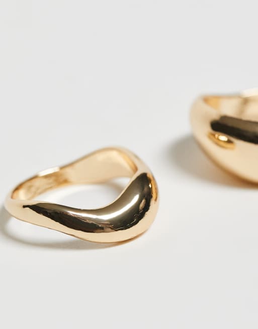 DesignB London Pack Of 2 Molten Rings In Gold