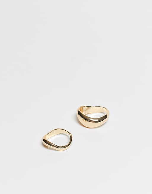 DesignB London pack of 2 molten rings in gold