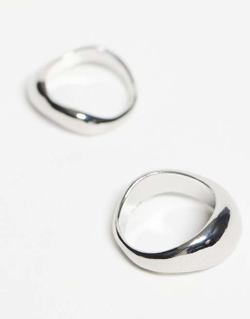 DesignB London Pack Of 2 Molten Rings In Silver