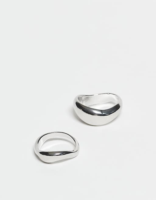 DesignB London pack of 2 molten rings in silver